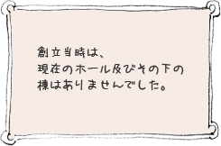 創立当時は、現在のホール及びその下の棟はありませんでした。